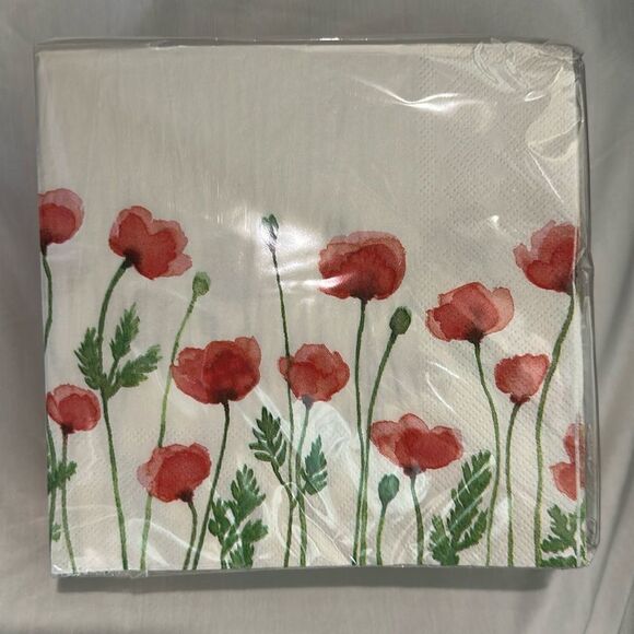 Poppy Field Florals Ivory Set of 3 x 16 ea Square Paper Napkins - Picture 2 of 4